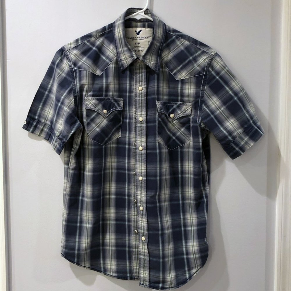 Men's American Eagle Plaid Short Sleeve Shirt